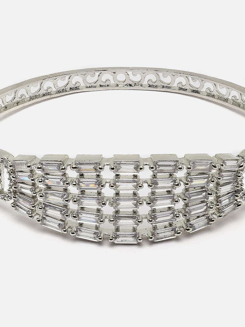 Rhodium-Plated White American Diamond Studded Kada Bracelet