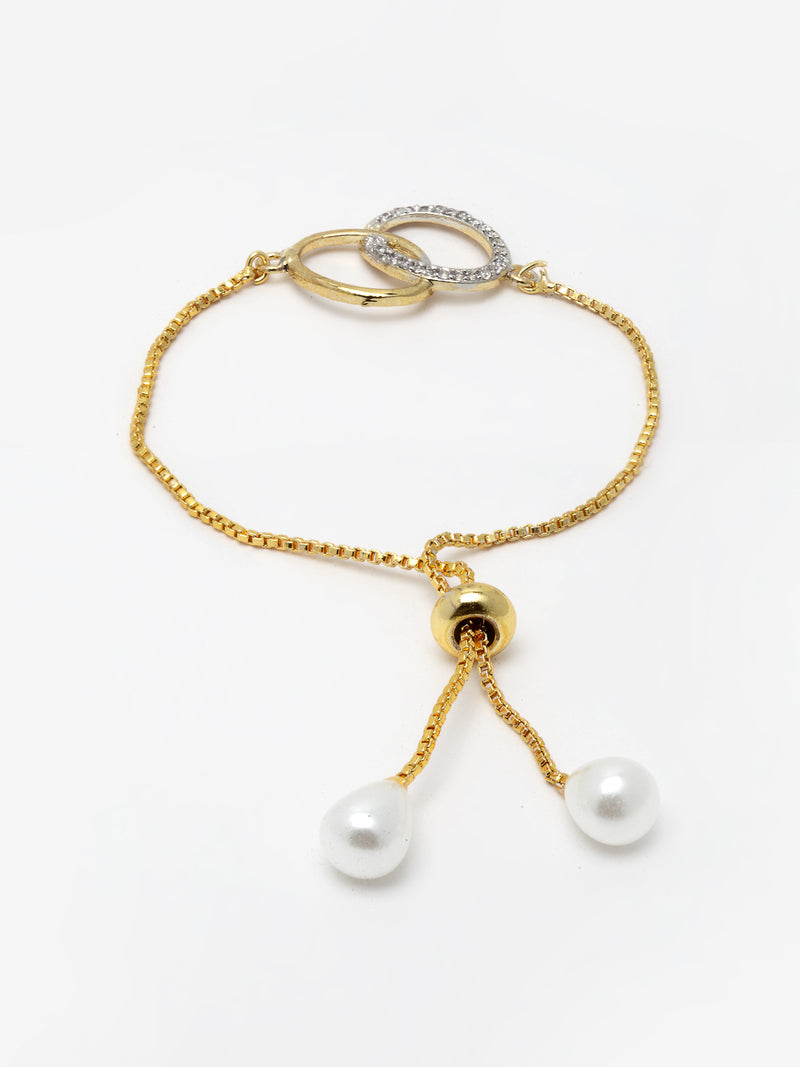 Oval Shaped Gold-Plated & White AD-Studded & Beaded  Mangalsutra