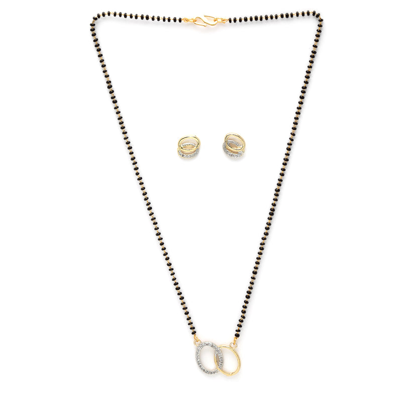 Oval Shaped Gold-Plated & White AD-Studded & Beaded  Mangalsutra