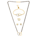 Oval Shaped Gold-Plated & White AD-Studded & Beaded  Mangalsutra