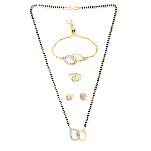 Oval Shaped Gold-Plated & White AD-Studded & Beaded  Mangalsutra