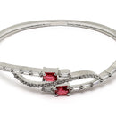 Rhodium-Plated Silver Toned Square Red American Diamond Studded Kada Bracelet