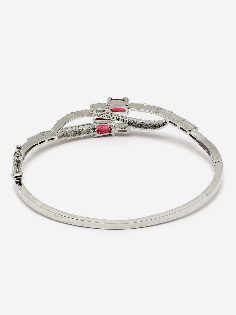 Rhodium-Plated Red American Diamond Studded Kada Bracelet