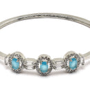 Rhodium-Plated Silver Toned Oval Shaped Blue American Diamond Studded Kada Bracelet