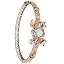 Rose Gold-Plated Black Toned Square Shaped Sea Green American Diamond Studded Bracelet