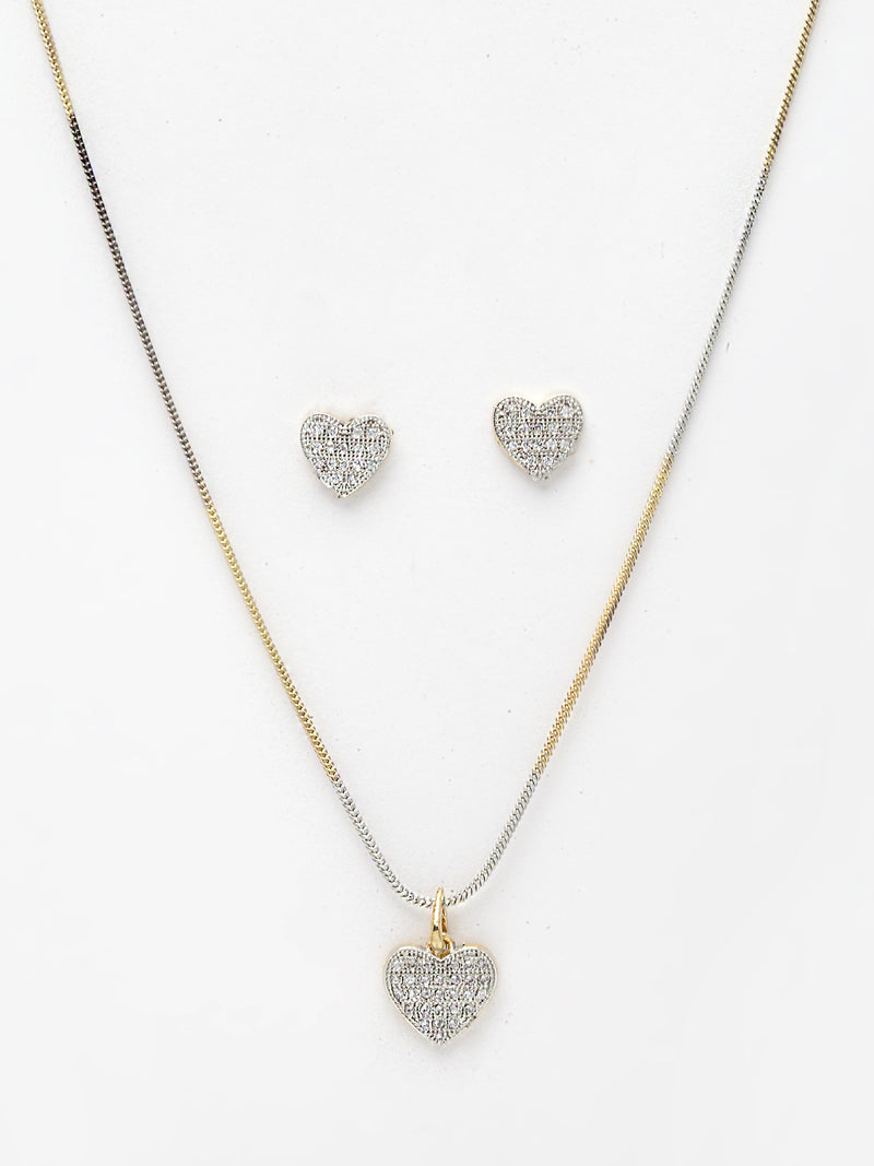 Heart Shaped Gold-Toned & American Diamond Studded Heart Shaped Jewellery Set Combo