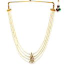 Gold-Plated Green Stone-Studded & Pearl Beaded Jewellery Set Combo