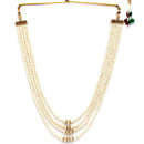 Gold-Plated Navy Blue Stone-Studded & Pearl Beaded Layered Jewellery Set Combo