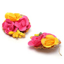 Gold-Plated Red-Pink Gota Patti Floral White Pearls Beaded Haldi & Mehendi Jewellery Set with Maang Tikka & Haathphool Ring