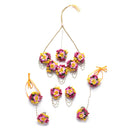 Gold-Plated Pink-Yellow Floral White Pearls Beaded Haldi & Mehendi Jewellery Set with Maang Tikka & Haathphool Ring