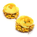 Gold-Plated Yellow Floral White Pearls Beaded Haldi & Mehendi Jewellery Set with Maang Tikka & Haathphool