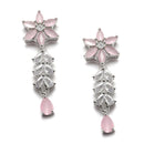 Rhodium-Plated Silver Toned Star Pink American Diamond Studded Necklace Earrings Jewellery Set