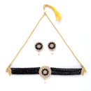 Black & White Gold-Plated American Diamond Studded Choker Necklace Set