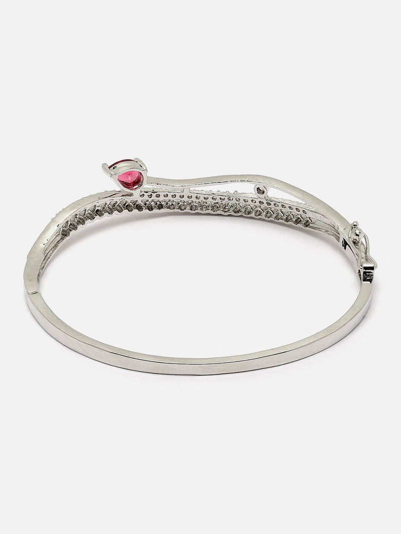 Rhodium-Plated Red American Diamond Studded Kada Bracelet