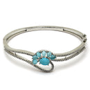 Rhodium Plated Silver Toned Flower Shaped Sky Blue American Diamond Studded Bracelet