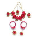 Gold-Plated Red Gota Patti Floral White Pearls Beaded Haldi & Mehendi Jewellery Set with Maang Tikka & Haathphool Ring