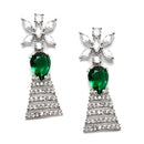 Rhodium-Plated Silver Toned Teardrop Green American Diamond Studded Necklace Earrings Jewellery Set