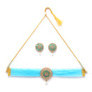 Turqoise Blue Gold-Plated Stone Studded Multistrand Choker Necklace with Earring