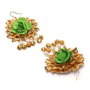 Gold-Plated Yellow-Green Gota Patti Floral White Pearls Beaded Haldi & Mehendi Jewellery Set with Maang Tikka & Haathphool Ring