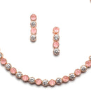 Rose Gold-Plated Round Pink & White American Diamond Studded Necklace Earrings Jewellery Set