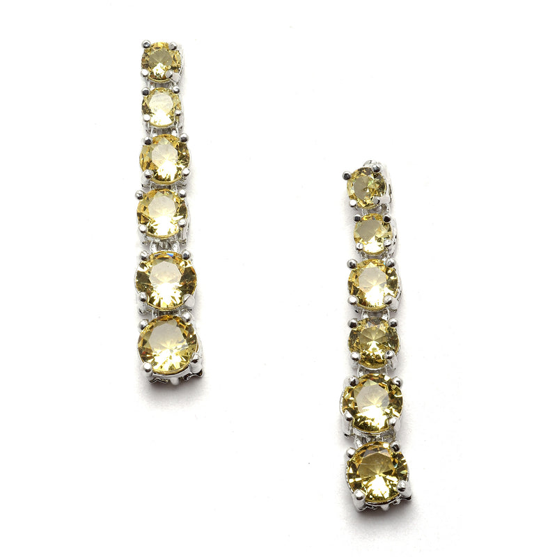 Rhodium-Plated Silver Toned Round Yellow American Diamond Studded Necklace Earrings Jewellery Set