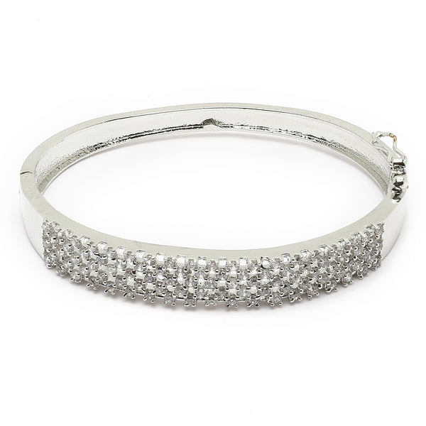Rhodium-Plated Silver Toned White Geometric Shape American Diamond Studded Bracelet