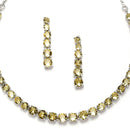 Rhodium-Plated Silver Toned Round Yellow American Diamond Studded Necklace Earrings Jewellery Set
