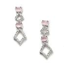 Rhodium-Plated Silver Toned Rectangle Pink American Diamond Studded Necklace Earrings Jewellery Set