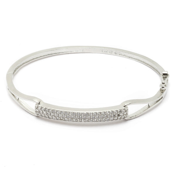 Rhodium-Plated Silver Toned White  American Diamond Studded Bracelet