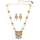Meenakari Style Gold-Plated White Pearl Beaded Jewellery Set