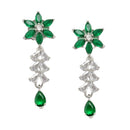 Rhodium-Plated Silver Toned Star Green American Diamond Studded Necklace Earrings Jewellery Set