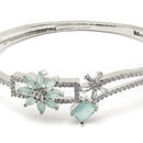 Rhodium-Plated Silver Toned Sea Green American Diamond Studded Bracelet