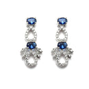 Rhodium-Plated Silver Toned Navy Blue American Diamond Studded Necklace with Earrings Jewellery Set