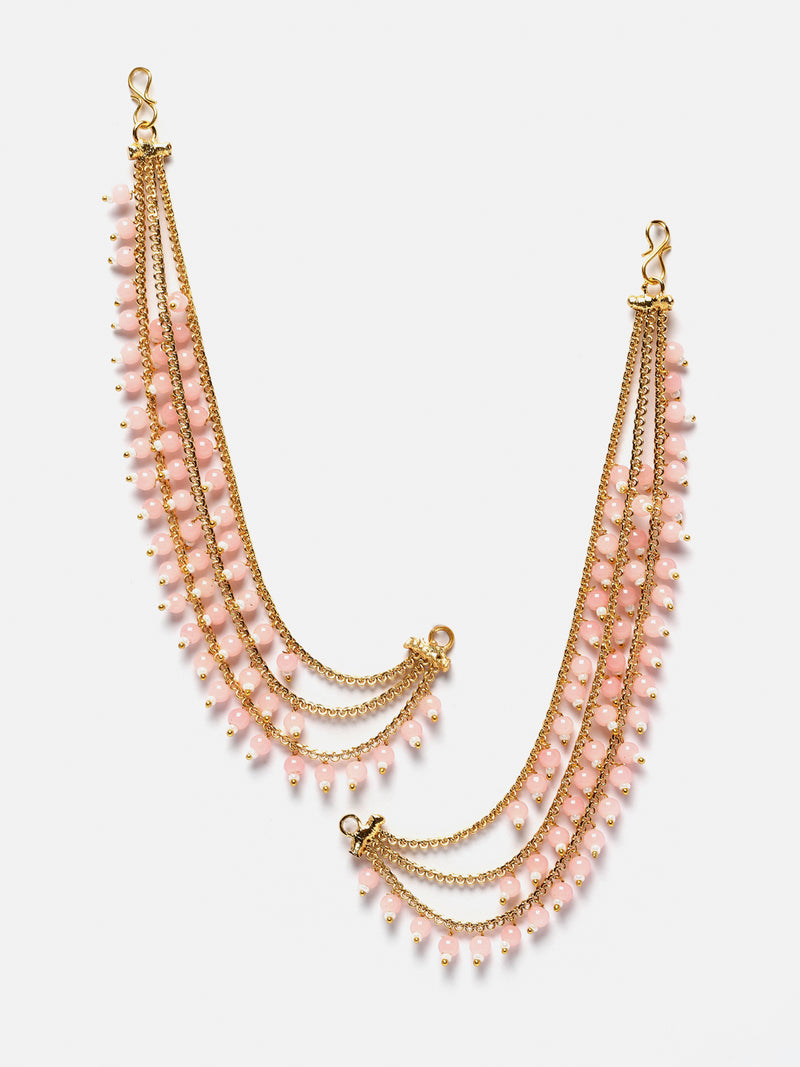 Gold-Plated Pink Pearls studded Ear Chains