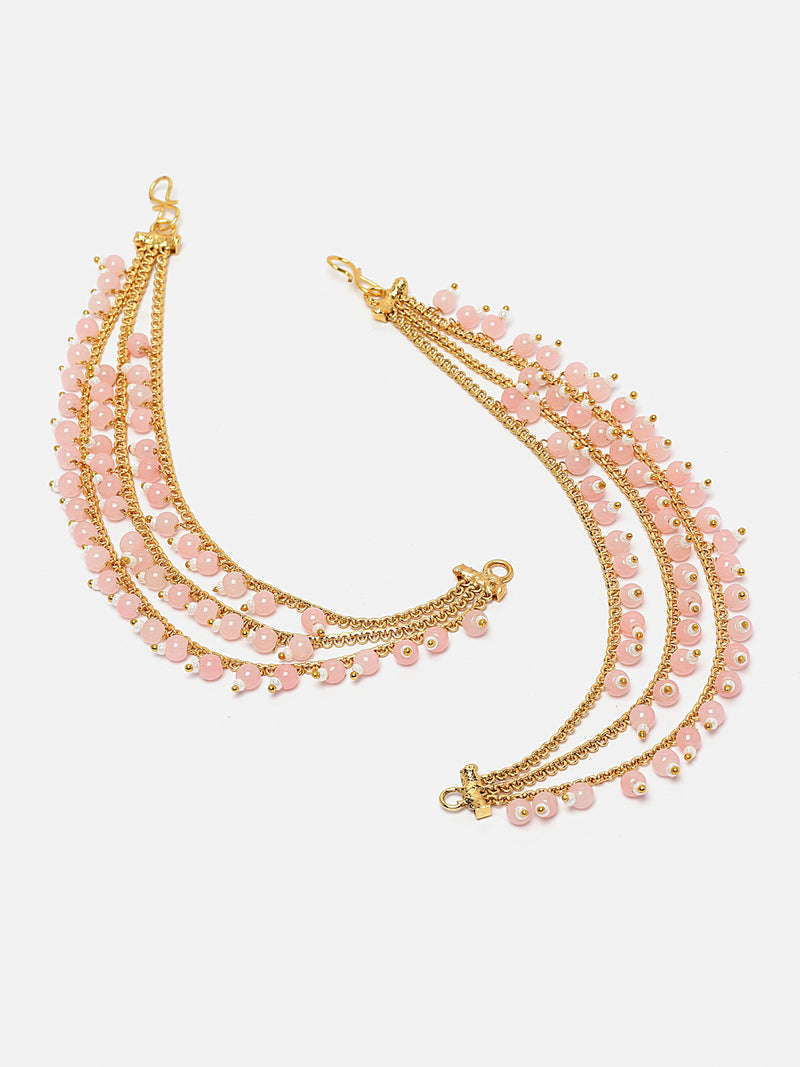 Gold-Plated Pink Pearls studded Ear Chains
