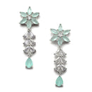 Rhodium-Plated Silver Toned Star Sea Green American Diamond Studded Necklace Earrings Jewellery Set