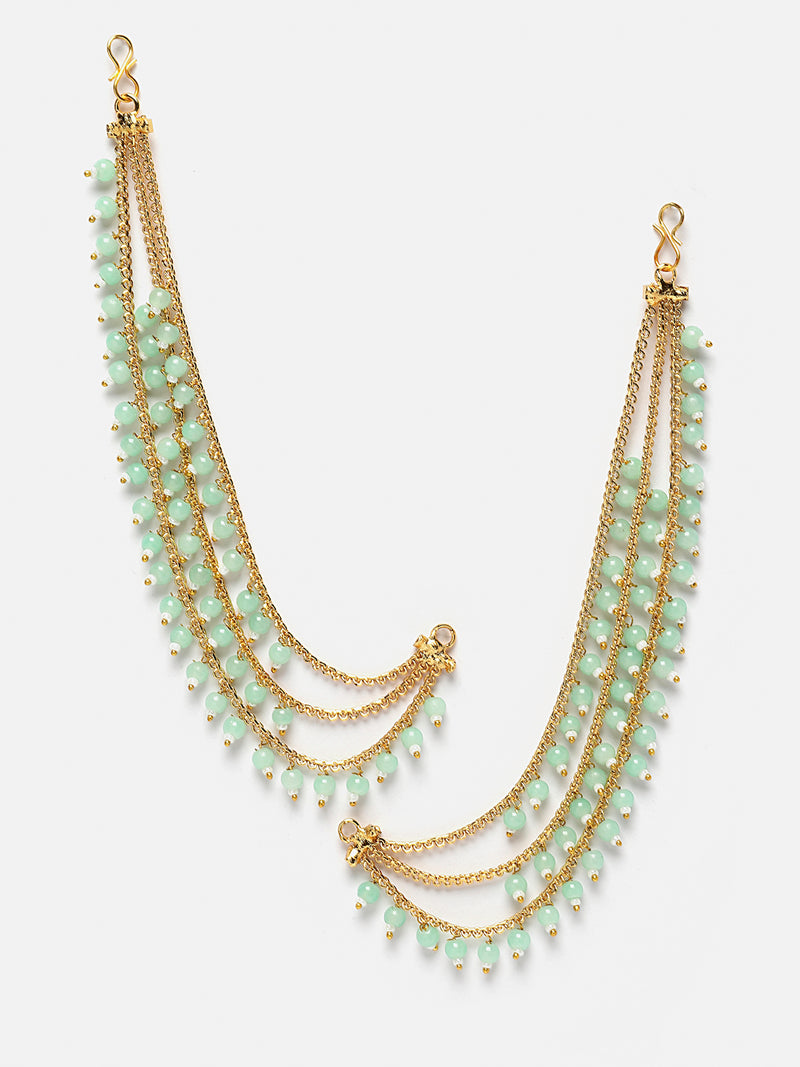 Gold-Plated Sea Green Pearls studded Ear Chains