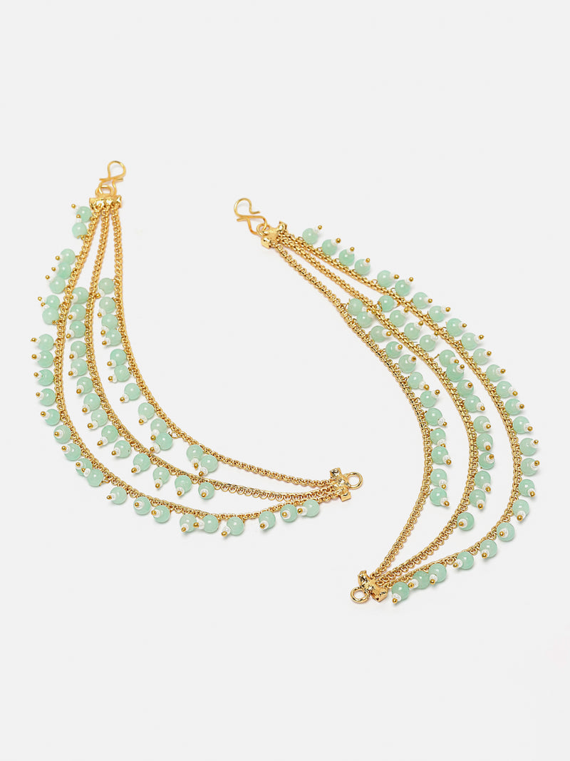 Gold-Plated Sea Green Pearls studded Ear Chains