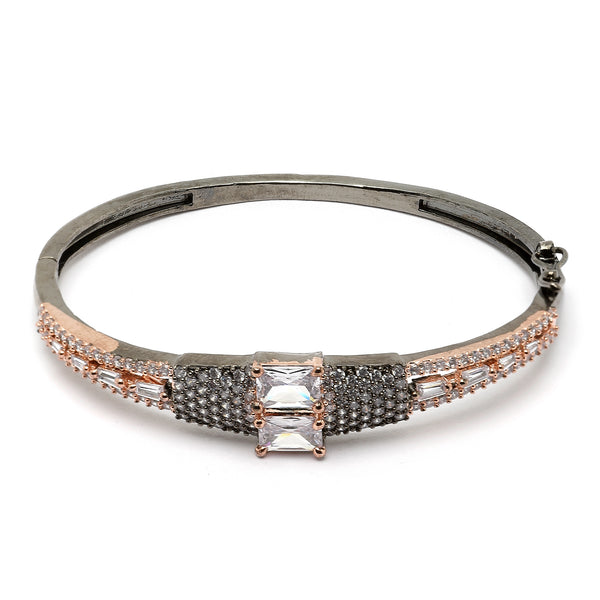 Rose Gold-Plated Black Toned Square Shaped White American Diamond Studded Bracelet