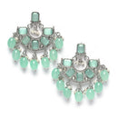 Silver-Plated Sea Green Cubic Zirconia Studded Necklace with Earrings Jewellery Set