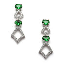 Rhodium-Plated Silver Toned Rectangle Green American Diamond Studded Necklace Earrings Jewellery Set