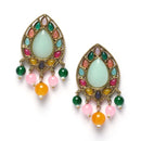 Gold-Plated Multi-Colour Artificial Stones and Beads Studded Jewellery Set