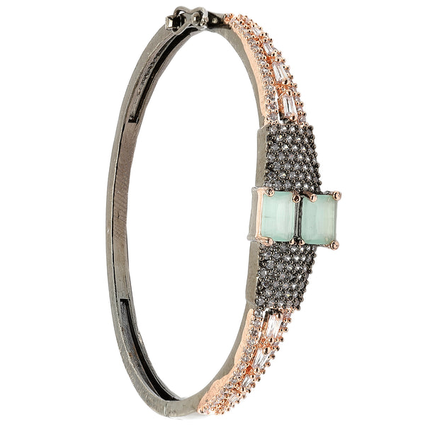 Rose Gold-Plated Black Toned Square Shaped Sea Green American Diamond Studded Bracelet