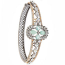 Rose Gold-Plated Black Toned Sea Green American Diamond Studded  Bracelet