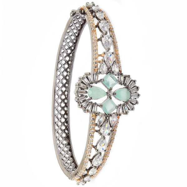 Rose Gold-Plated Black Toned Sea Green American Diamond Studded  Bracelet