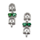Rhodium-Plated Silver Toned Rectangle Green American Diamond Studded Necklace Earrings Jewellery Set