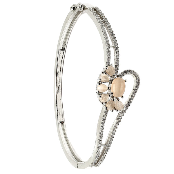 Rhodium Plated Silver Toned Flower Shaped Pink American Diamond Studded  Bracelet