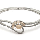 Rhodium Plated Silver Toned Flower Shaped Pink American Diamond Studded  Bracelet