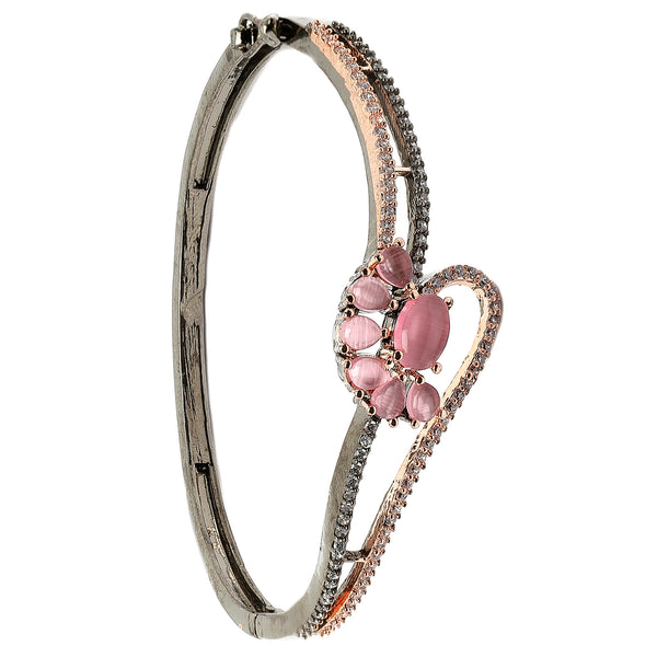 Rose Gold-Plated Black Toned Flower Shaped Pink American Diamond Studded  Bracelet