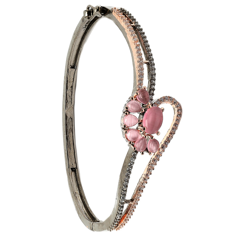 Rose Gold-Plated Black Toned Flower Shaped Pink American Diamond Studded  Bracelet